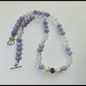 Italian Marble Onyx Necklace with Amethyst and Pearl Focal Stones